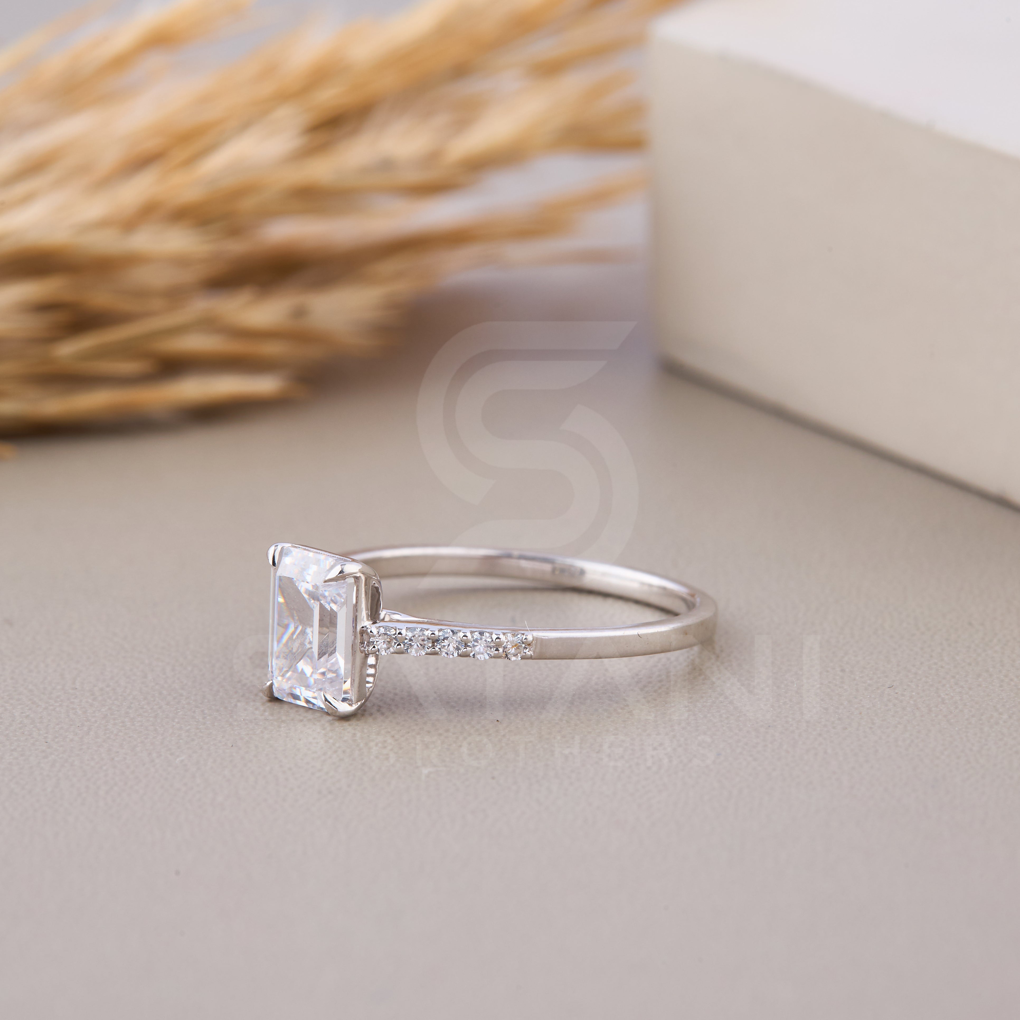 1CT Emerald Cut Moissanite Engagement Ring, Hidden Halo Engagement Ring, Claw Prongs Ring, Anniversary Gift Ring, Bridal Wedding Ring