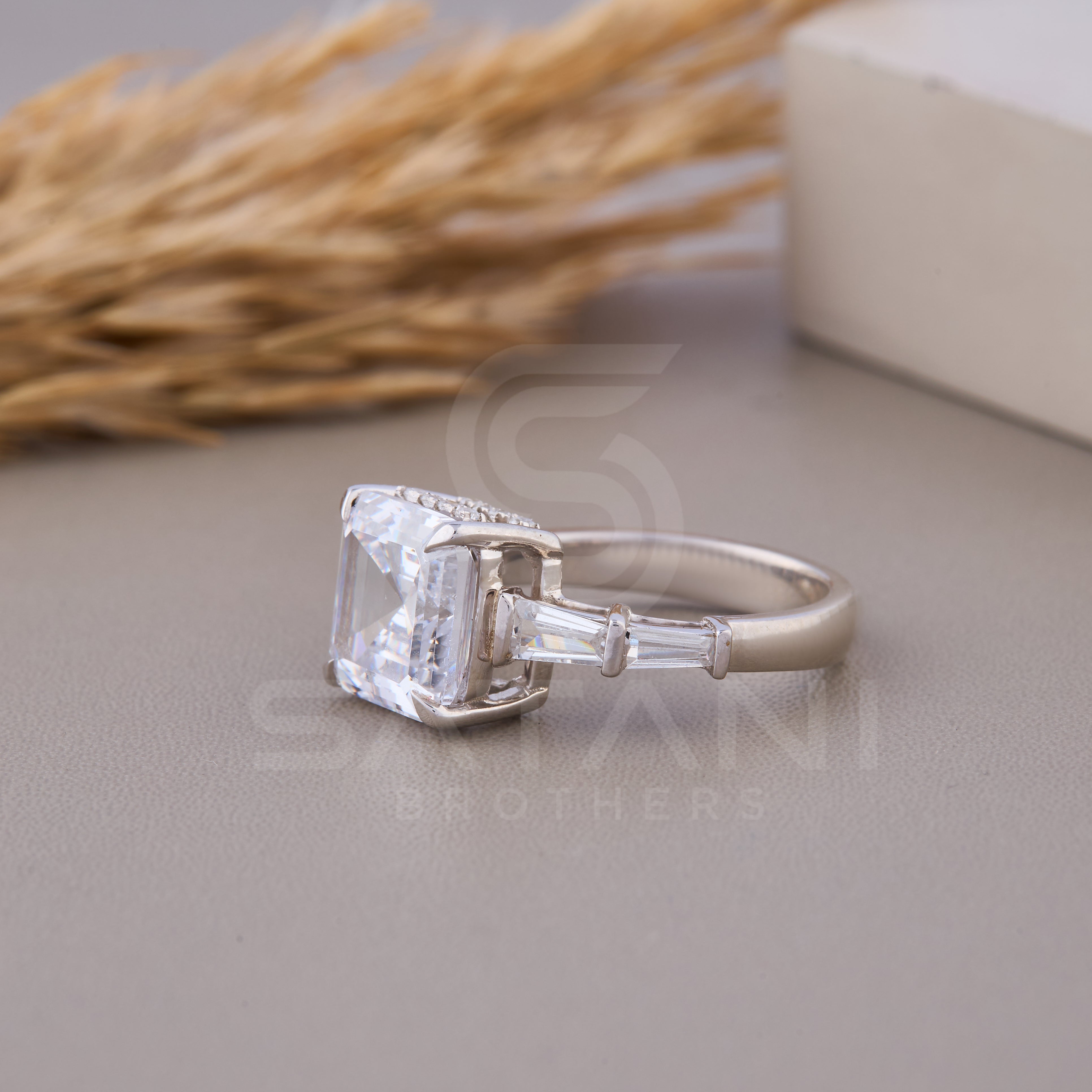 Asscher Cut Moissanite Engagement Ring ,5 stone Moissanite ring, Art Deco Promise Ring, Trapezoid Cut side diamonds ,Anniversary Gift