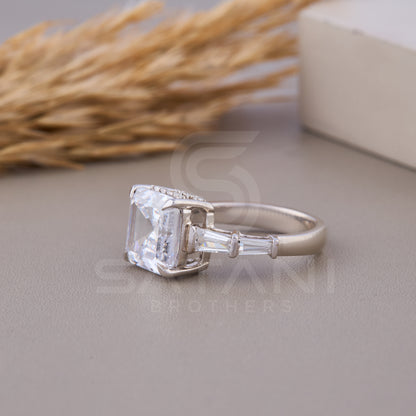Asscher Cut Moissanite Engagement Ring ,5 stone Moissanite ring, Art Deco Promise Ring, Trapezoid Cut side diamonds ,Anniversary Gift
