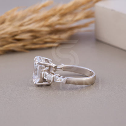 Asscher Cut Moissanite Engagement Ring ,5 stone Moissanite ring, Art Deco Promise Ring, Trapezoid Cut side diamonds ,Anniversary Gift