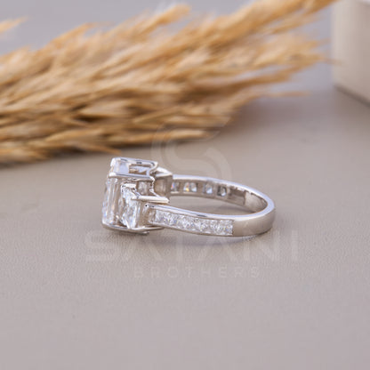 Princess Cut Three Stone Diamond Engagement Ring for Women/ Three Stone Ring/ Princess Cut Moissanite Engagement Ring/ Trilogy Wedding Ring