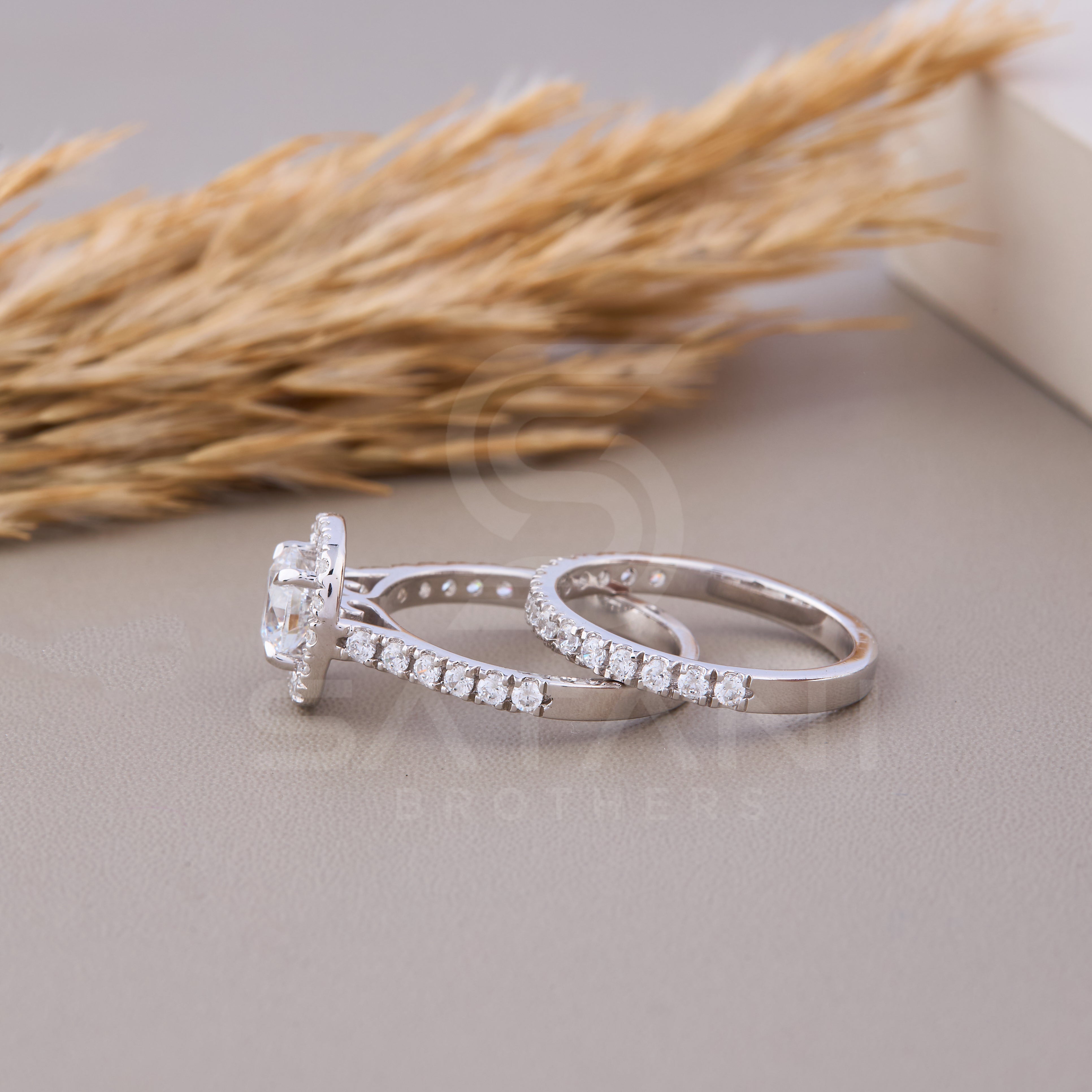 1.00 ct Wedding Engagement Ring Set With Wedding Bands Set of 2 Rings Round Cut Cushion Square Halo 14k White Gold Moissanite Diamonds