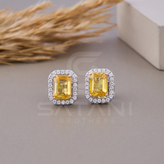 Emerald Cut Earrings, Halo Stud Earrings, Wedding Earrings