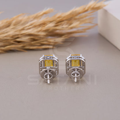 Emerald Cut Earrings, Halo Stud Earrings, Wedding Earrings
