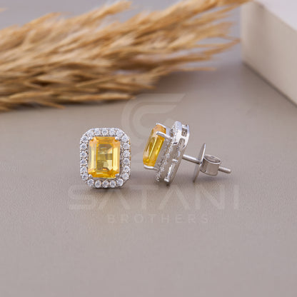 Emerald Cut Earrings, Halo Stud Earrings, Wedding Earrings