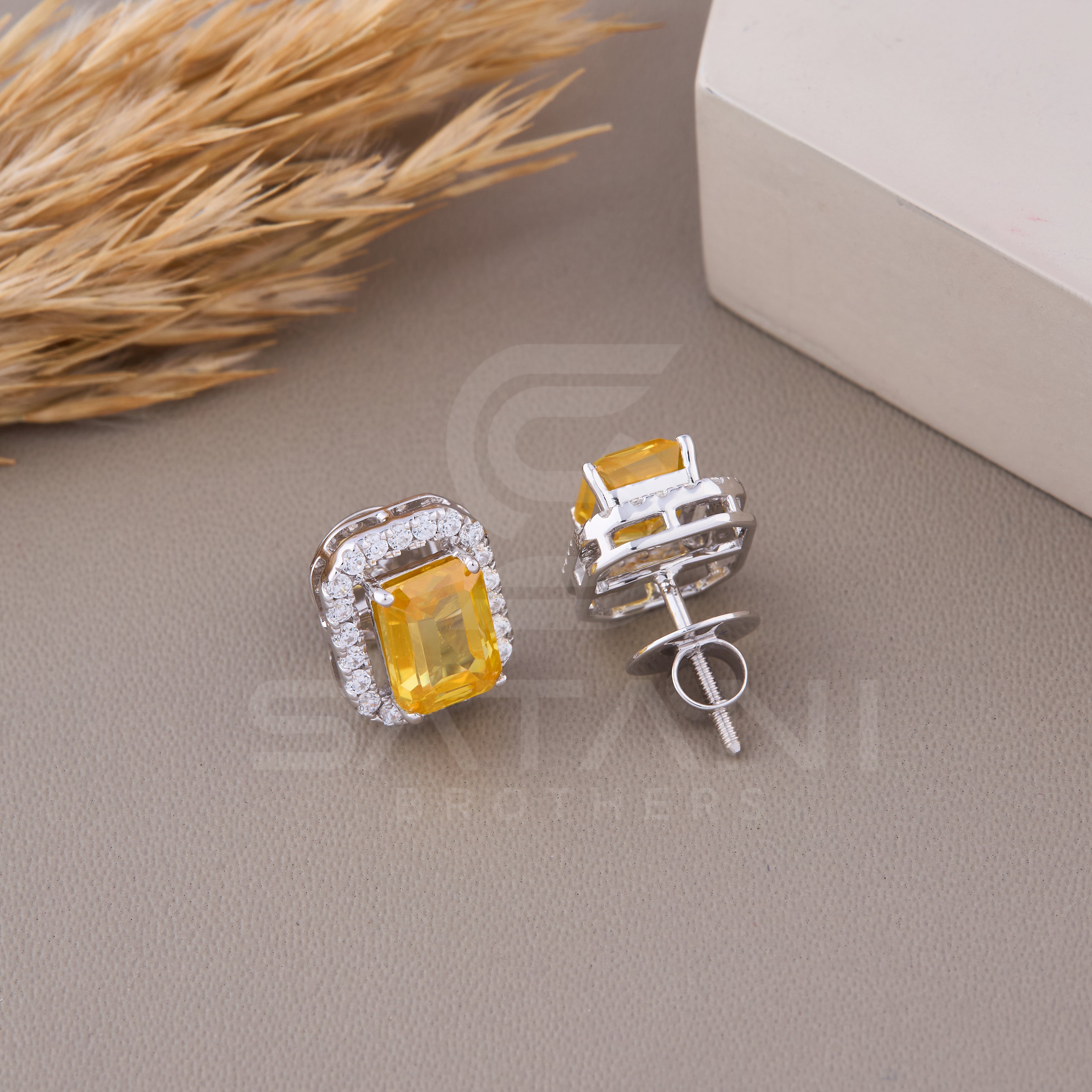 Emerald Cut Earrings, Halo Stud Earrings, Wedding Earrings
