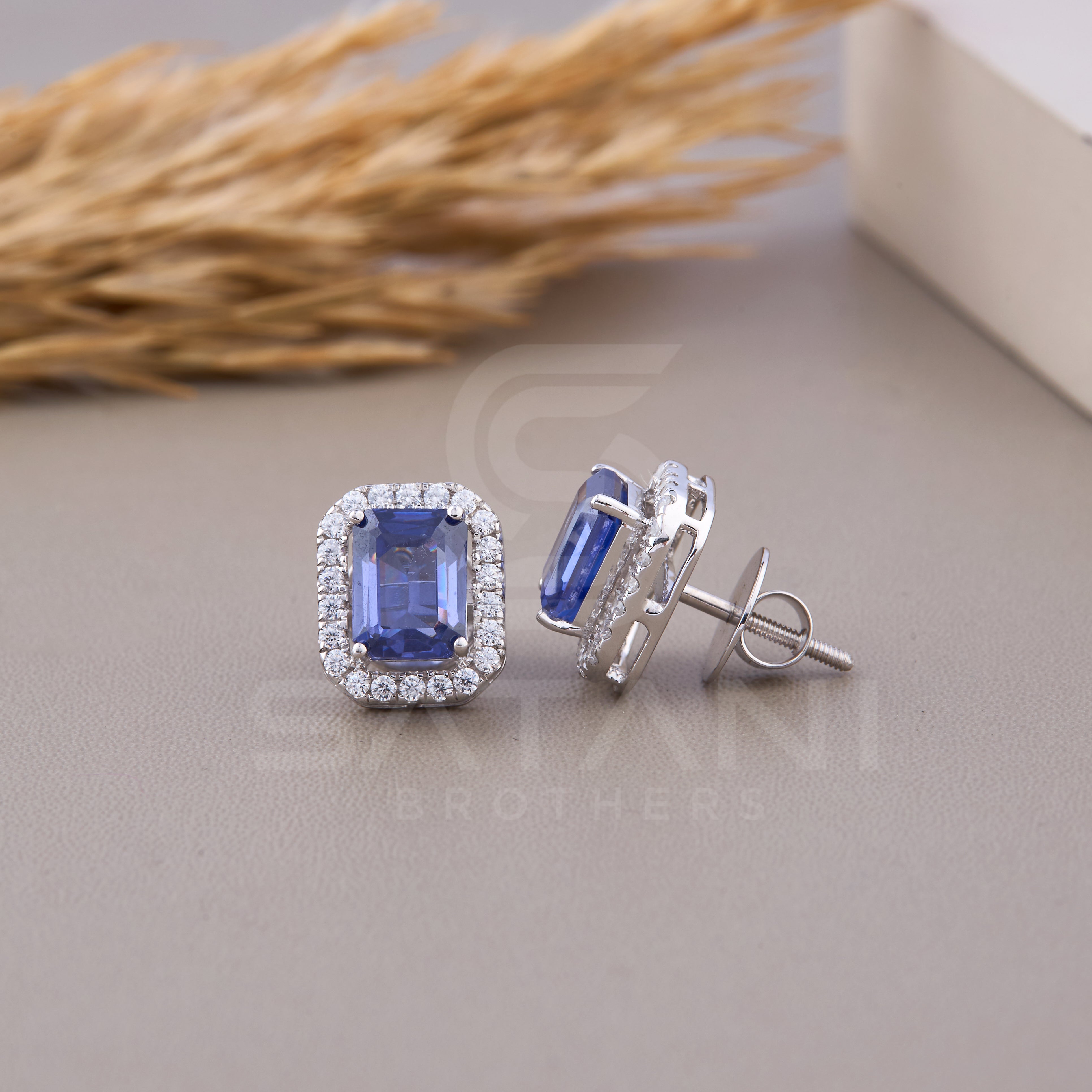 Emerald Cut Earrings, Halo Stud Earrings, Wedding Earrings