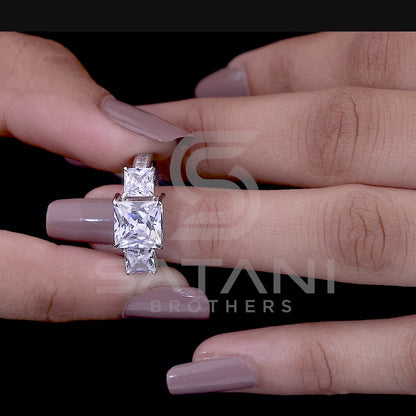 Princess Cut Three Stone Diamond Engagement Ring for Women/ Three Stone Ring/ Princess Cut Moissanite Engagement Ring/ Trilogy Wedding Ring