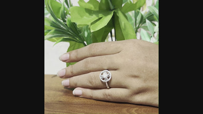 Flower Halo Moissanite Engagement Ring – Round Cut Cluster with Dainty Band – Available in 925 Silver, 10K, 14K, 18K White, Yellow, or Rose Gold