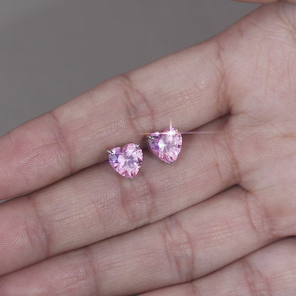 Pink Heart Stud Earrings, Diamond Wedding Earrings