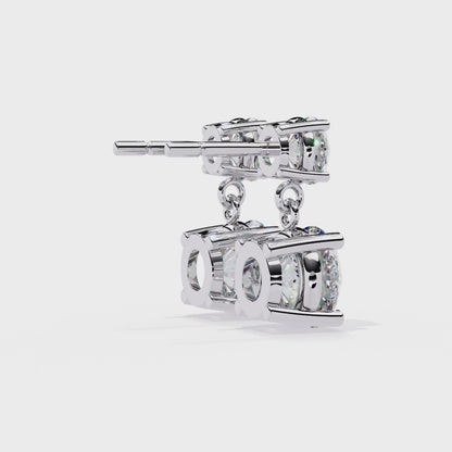 3.7CTW Moissanite Drop Stud Earrings – 7.2mm & 4.8mm Round Stones, Sterling Silver, 2.3g, Brilliant Diamond Alternative