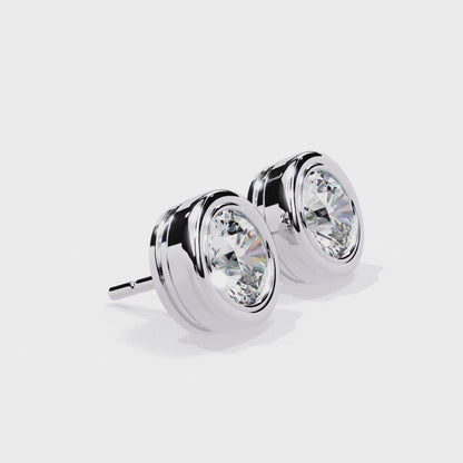 Round Cut Moissanite Stud Earrings 2.5 CT Each, 925 Sterling Silver Bezel Set, 7×7 mm – Luxury Unisex Studs, 5.9 g